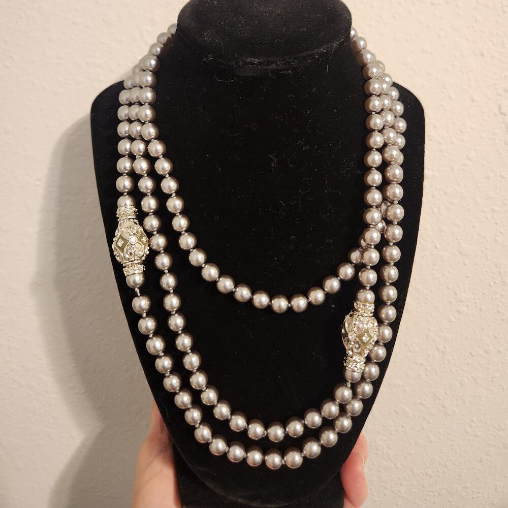 Vintage Joan Rivers Grey Faux Pearl necklaces with Crystal Magnetic Clasps